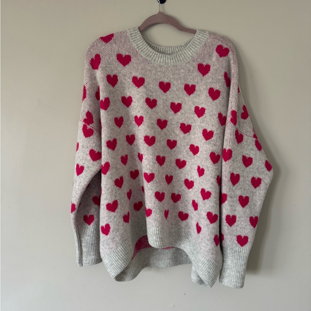 Valentines Day - CeCe Heart Pattern Sweater - Gray and Pink